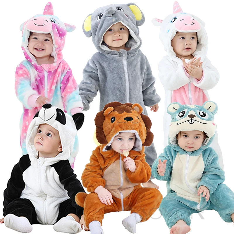 

Baby Cartoon Romper Newborn Hooded Infant Clothing Boys Girls Pajamas Animal Onesie Jumpsuit Panda Costumes Flannel Baby Rompers