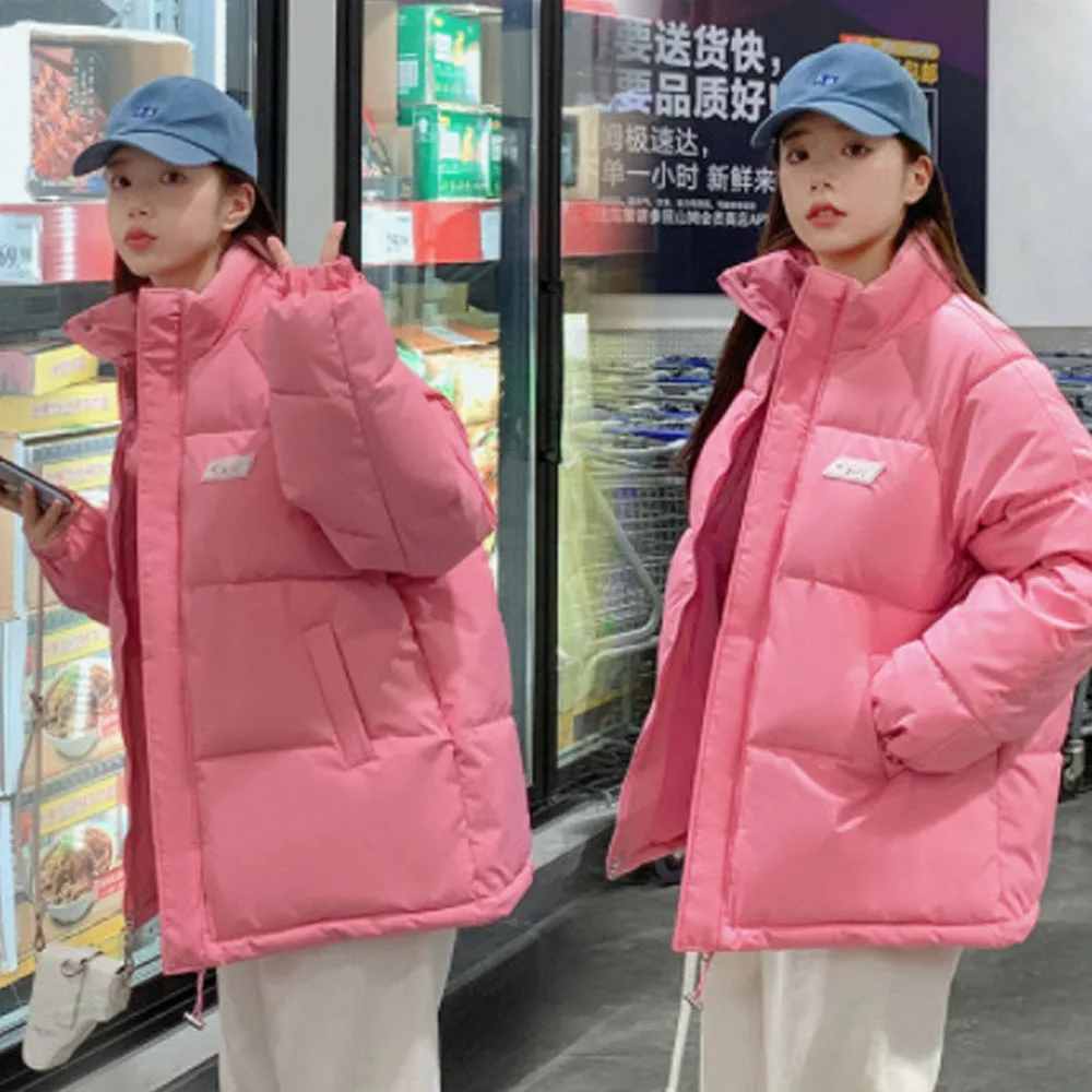 Puffer Jacket For Women 2022 Winter Thicken Warm Down Padded Parkas Casual Solid Color Loose Medium Long Coats Female Clothes