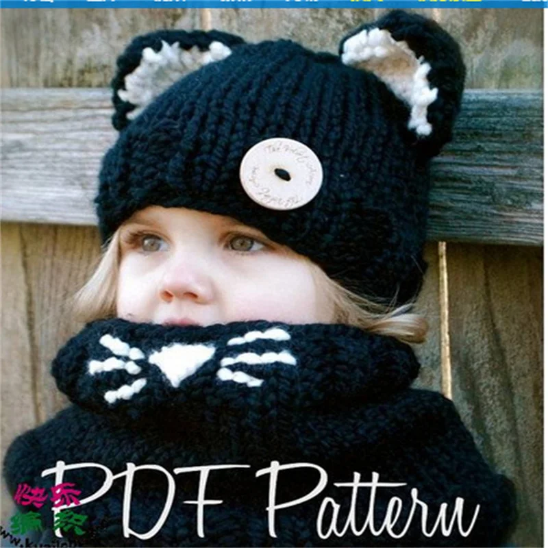 

Baby Cat Shawl Cap Autumn and Winter Warm Wool Knitted Hat Scarf Two-piece Set Children's Hooded Shawl
