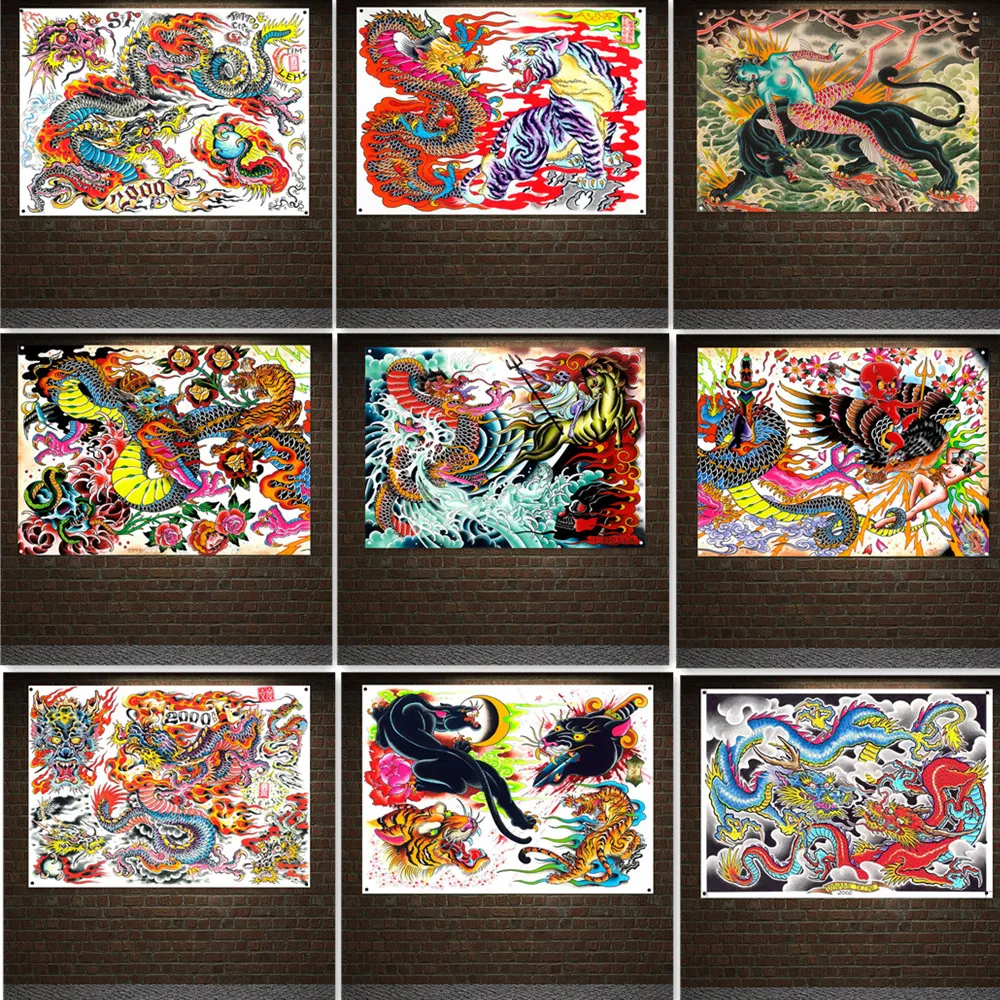 

Dragon vs Tiger Japanese Ukiyo-e Art Poster Wall Hanging Flag Mural Tattoo Design Manuscripts Banner Wall Painting Home Decor