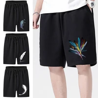 2022 shorts men summer running shorts new casual feather pattern workout breathable jogging gym training sports pants