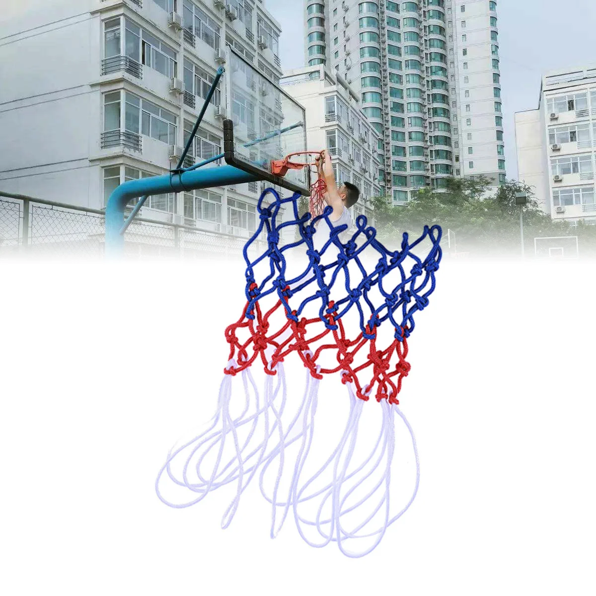

Standard and Durable Braided Multicolor Basketball Net for Outdoors or Indoors Sports (Red, and Blue)