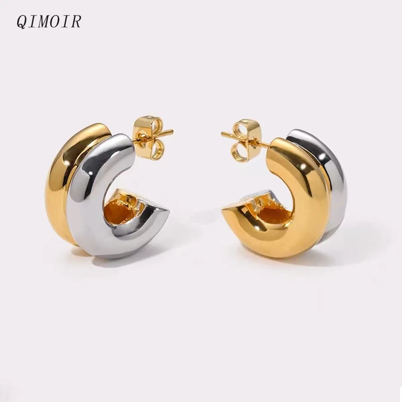 

Stainless Steel Earrings Two-tone Stylish High-end Jewelry New Designed Post Stud For Women Metal Classic Styles Party C1081