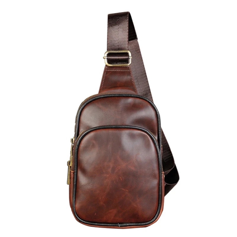 

Men Sling Bag PU leather Small Chest Shoulder Bags Casual Crossbody Bag Travel Hiking Daypacks