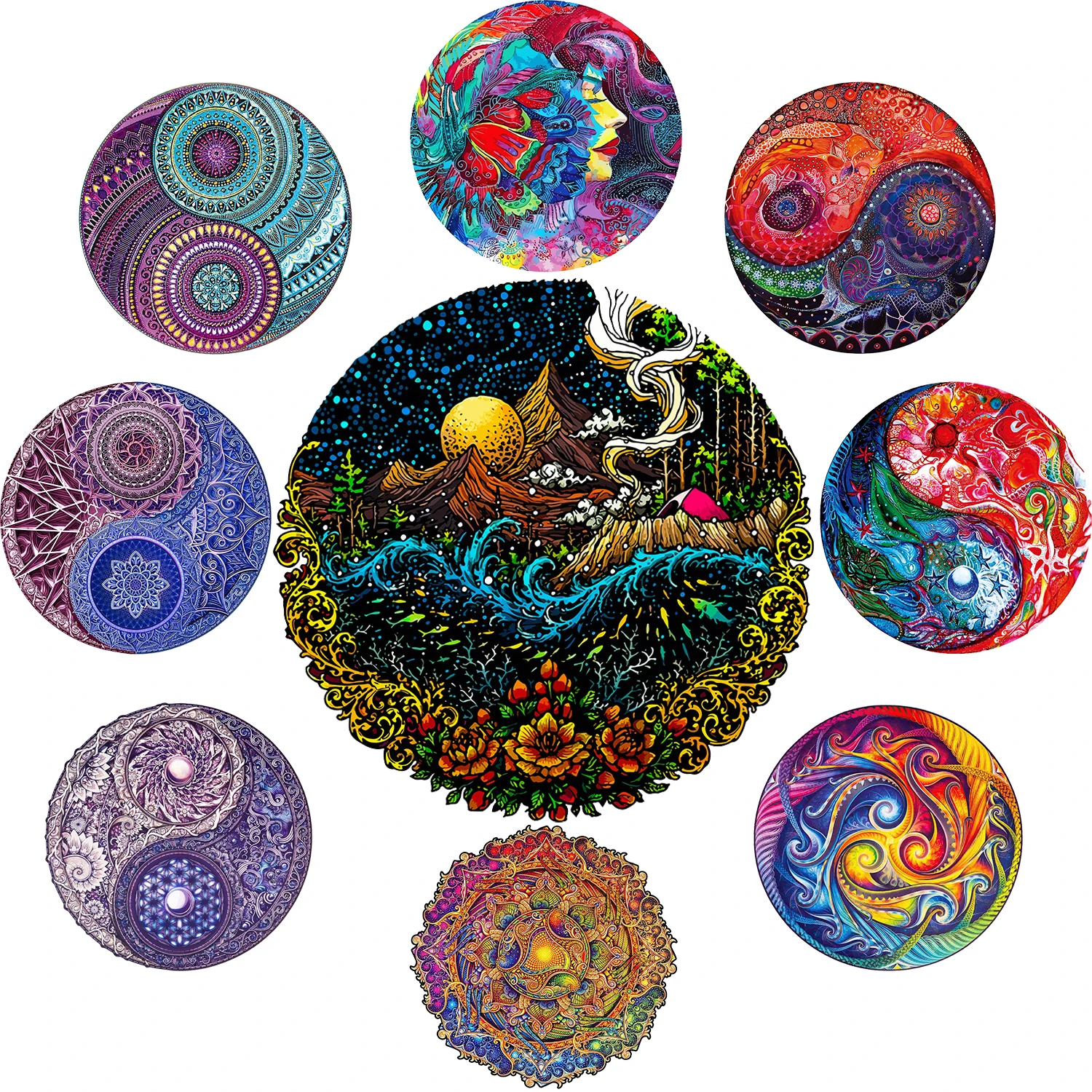 

Senior Challenging Taichi Wooden Puzzles For Adults Kids Charming Disc Jigsaw Puzzles Beautiful Mandala Wooden Toy Gift