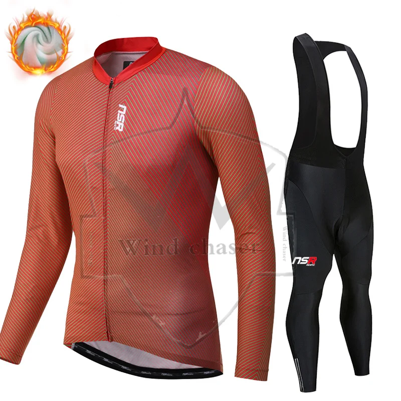 

2022 NEW MEN Winter Long Sleeve Bike Jersey Set Winter Outdoor Riding Thermal Fleece Bicycle Cycling Jersey MTB Ciclismo NSR
