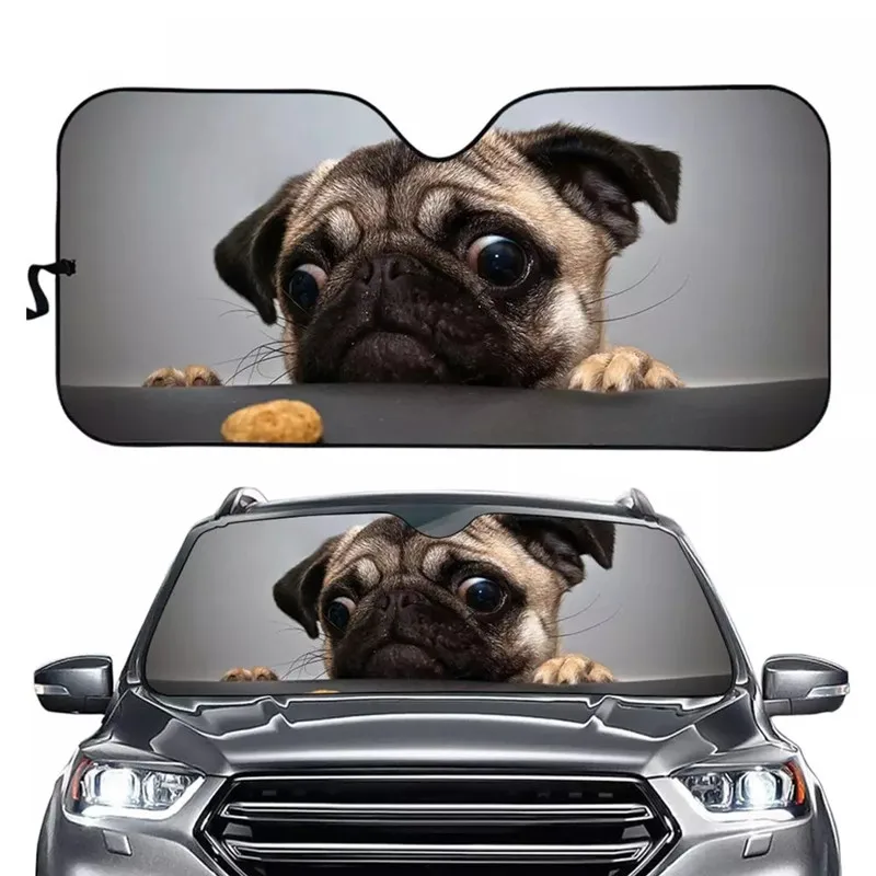 

Cute Pug Car Windshield Sun Shade Interior Protector Pet Animal Print Auto/Vehicle Windows Sunshade Unhappy Dog SUV Sun Blocker