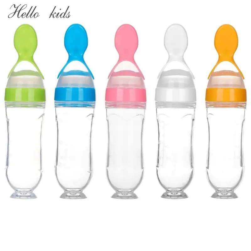 

Baby Feeding Bottle 90ML Toddler Spoon Bottle Food Feeder Tool Soother Rice Cereal Supplement Cup Silica Gel BPA Free Standard