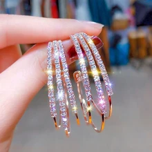 LATS Exaggerated Rhinestone Shiny Circle Hoop Earrings Large Round Earrings for Women 2020 Brincos Fashion Jewelry Accessories