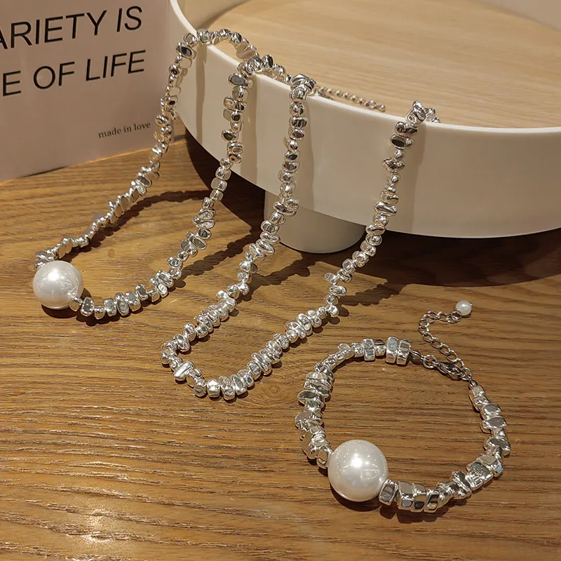 

Pearl Geometric Irregular Chain Necklace Jewelry Women's Clavicle Chain Female Fashion Temperament Collars Chains Bracelet