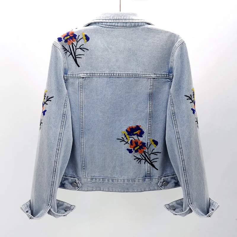 

Vintage Short Flower Embroidery Denim Jacket Autumn 2022 New Women Korean Long-sleeve Casual Blue Jeans Jackets Female