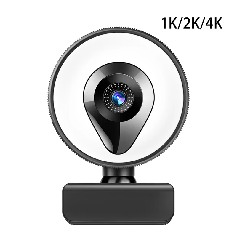 

Веб-камера HD с микрофоном и кольцесветильник кой, веб-камера Plug And Play, USB веб-камера с автофокусом для настольного ПК, ноутбука
