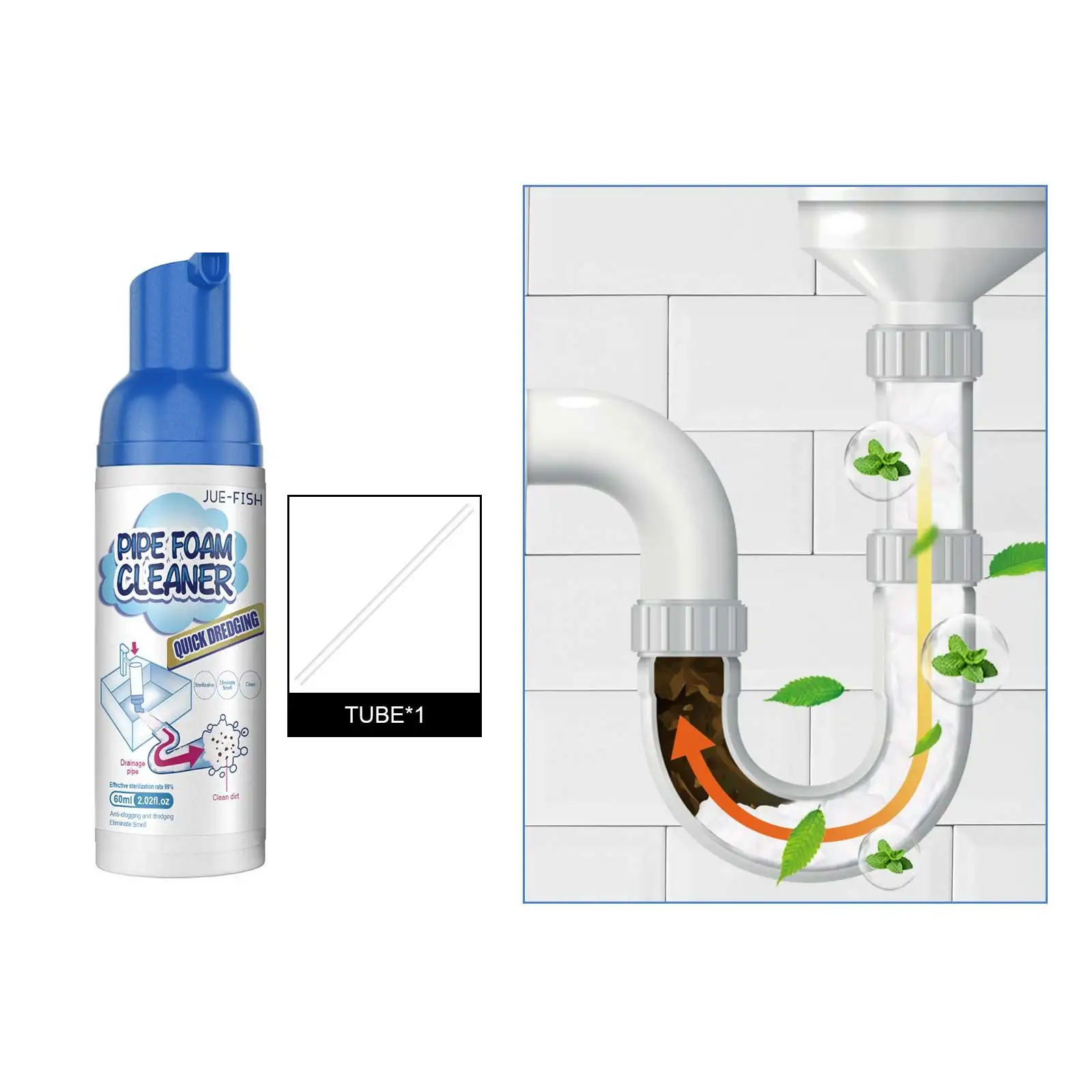 

Foaming Pipe Cleaner Unclog Deodorant Kitchen Drain Hair Clog Remover Powerful Deep Clean Sink and Drain Cleaner 60ml