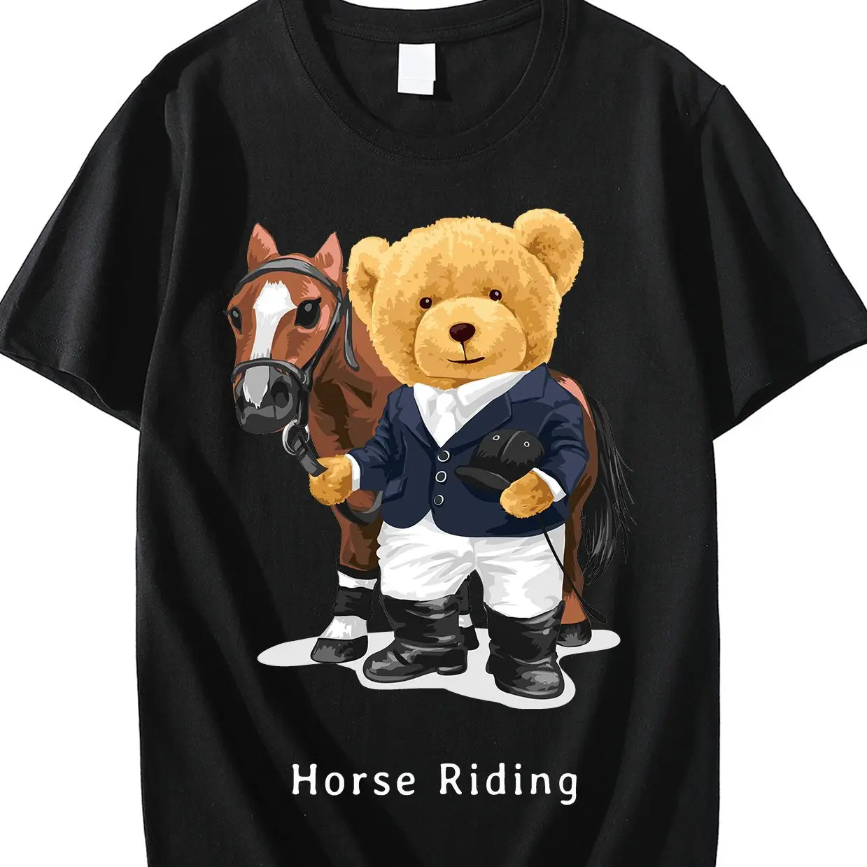 

Футболка мужская с забавным принтом медведя лошади, модный топ в стиле хип-хоп в стиле Харадзюку, Повседневная футболка оверсайз с коротким рукавом и круглым вырезом, уличная одежда