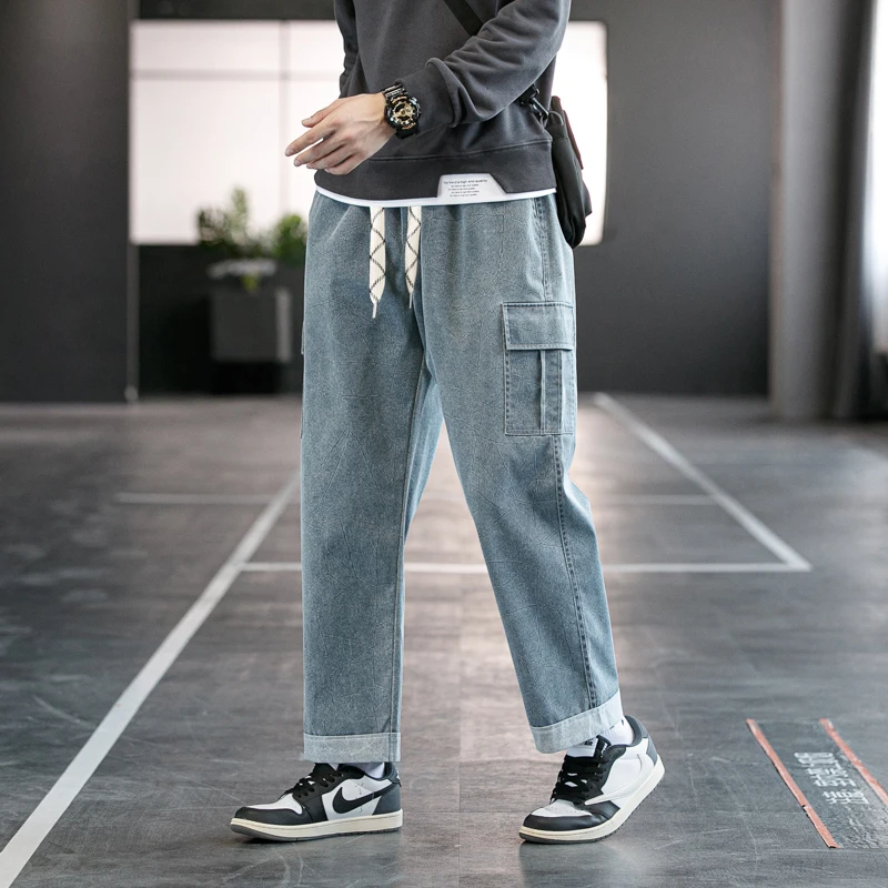 2022 New in Fashion Jeans Men Casual Pants Elastic Waist Straight Pants Denims Men's Clothing