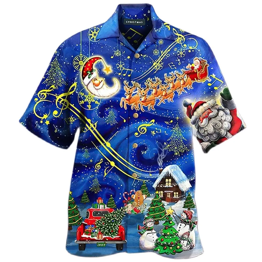 

2022 Short Sleeve Hawaiian Shirt Men 3d Print Casual Shirt Christmas Party Holiday Shirt 5xl