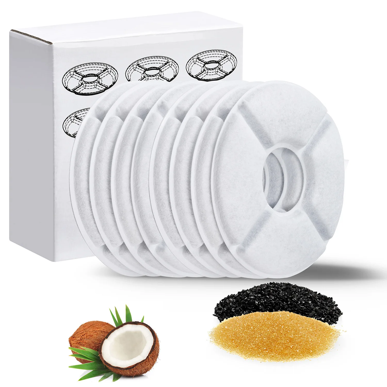 

4/8Pcs Replacement Filters 3 Filtration System Pet Water Fountain Activated Carbon Filters for Cat Drinking Automatic Dispenser