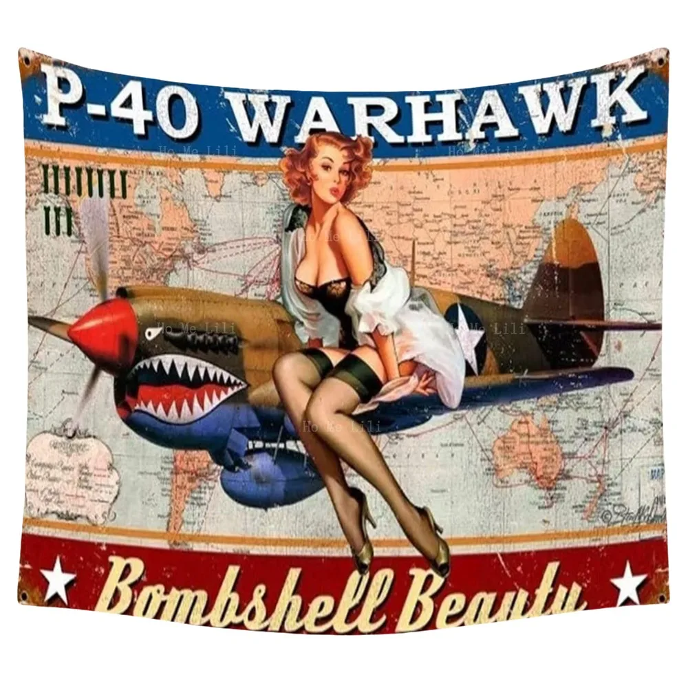

Retro Style World War Ii Sexy Poster Girl Posters And Fighter Jets Tapestry By Ho Me Lili For Livingroom Decor