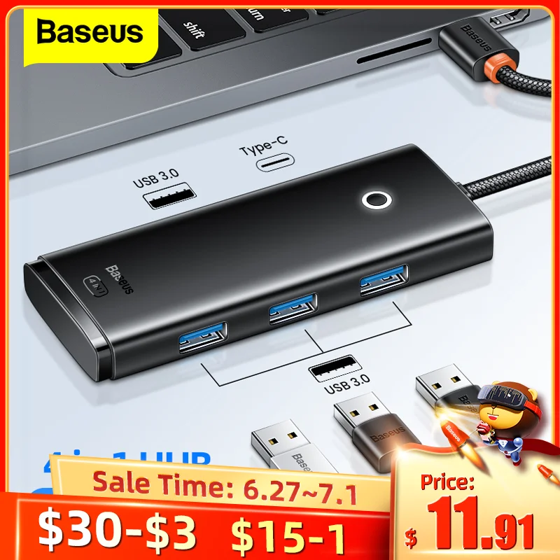 

Baseus USB C Hub 4 in 1 USB Type C to USB 3.0 Hub Splitter Adapter for MacBook Pro Air Samsung Galaxy Concentrator Multi USB Hub