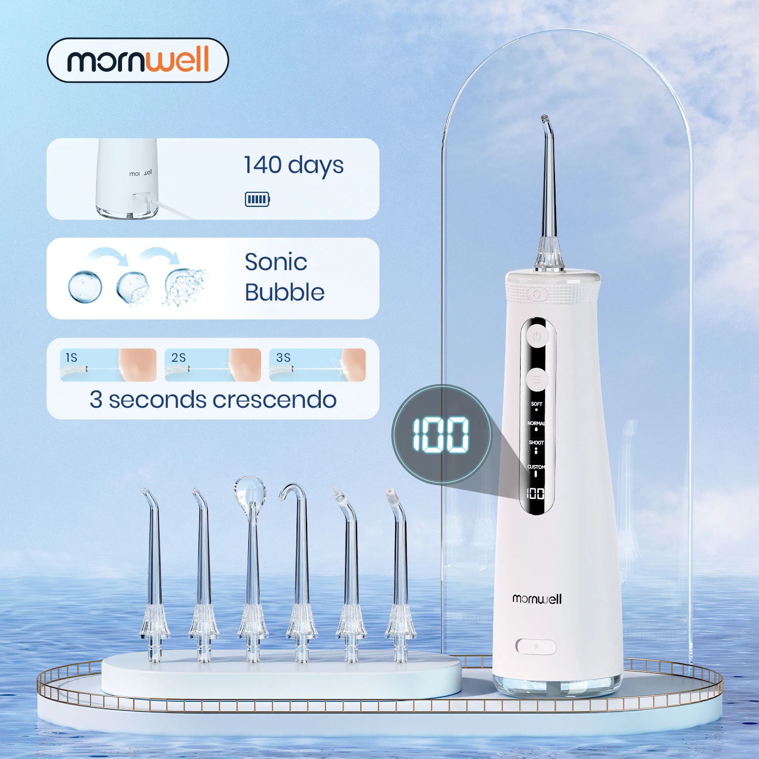 Mornwell 5032 Oral Irrigator Dental Teeth Whitening Home Appliance Sonic Water Flosser 270ML Tank Teeth Cleaner Dental Water Jet