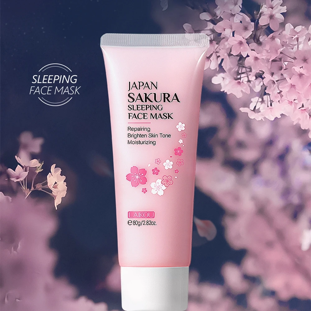 

80g Japan Sakura Sleeping Mask Night Cream Face Cherry Blossom Skin Care Anti Wrinkle Repair Nourishing Brigten Skin Tone Winter