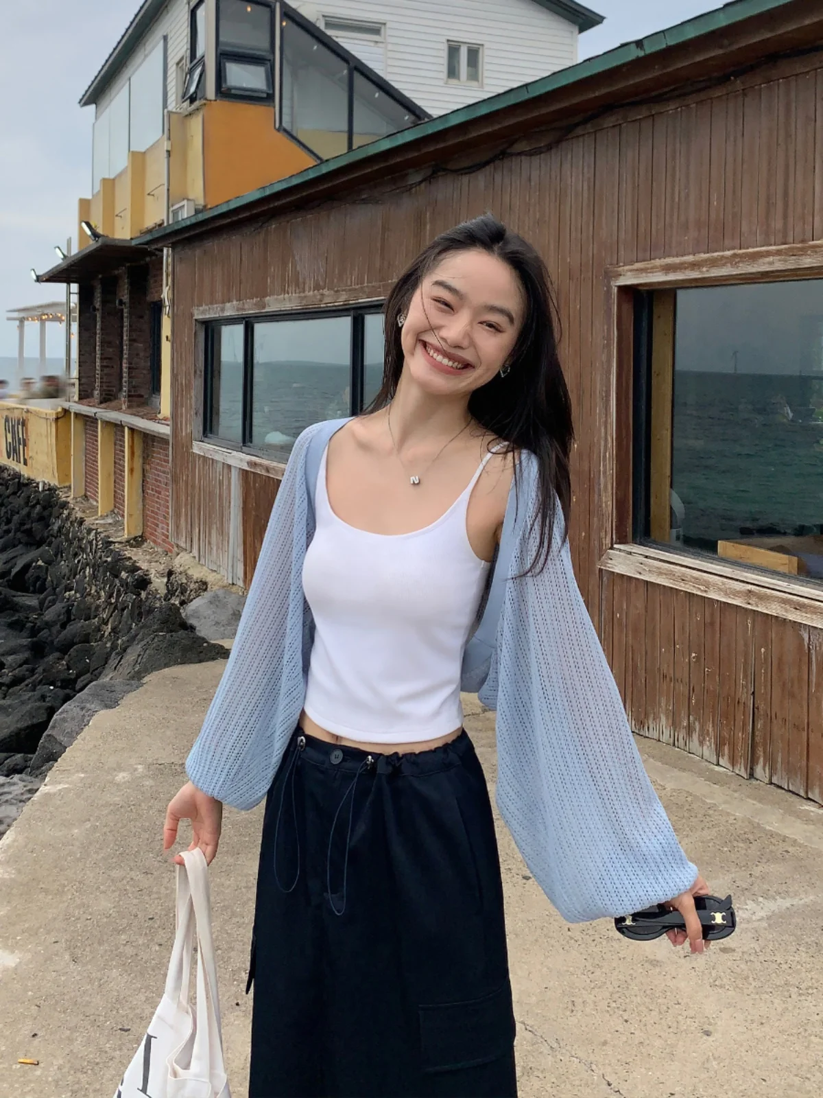 Pusumede полый вязаный солнцезащитный маленький кардиган верхняя одежда женская