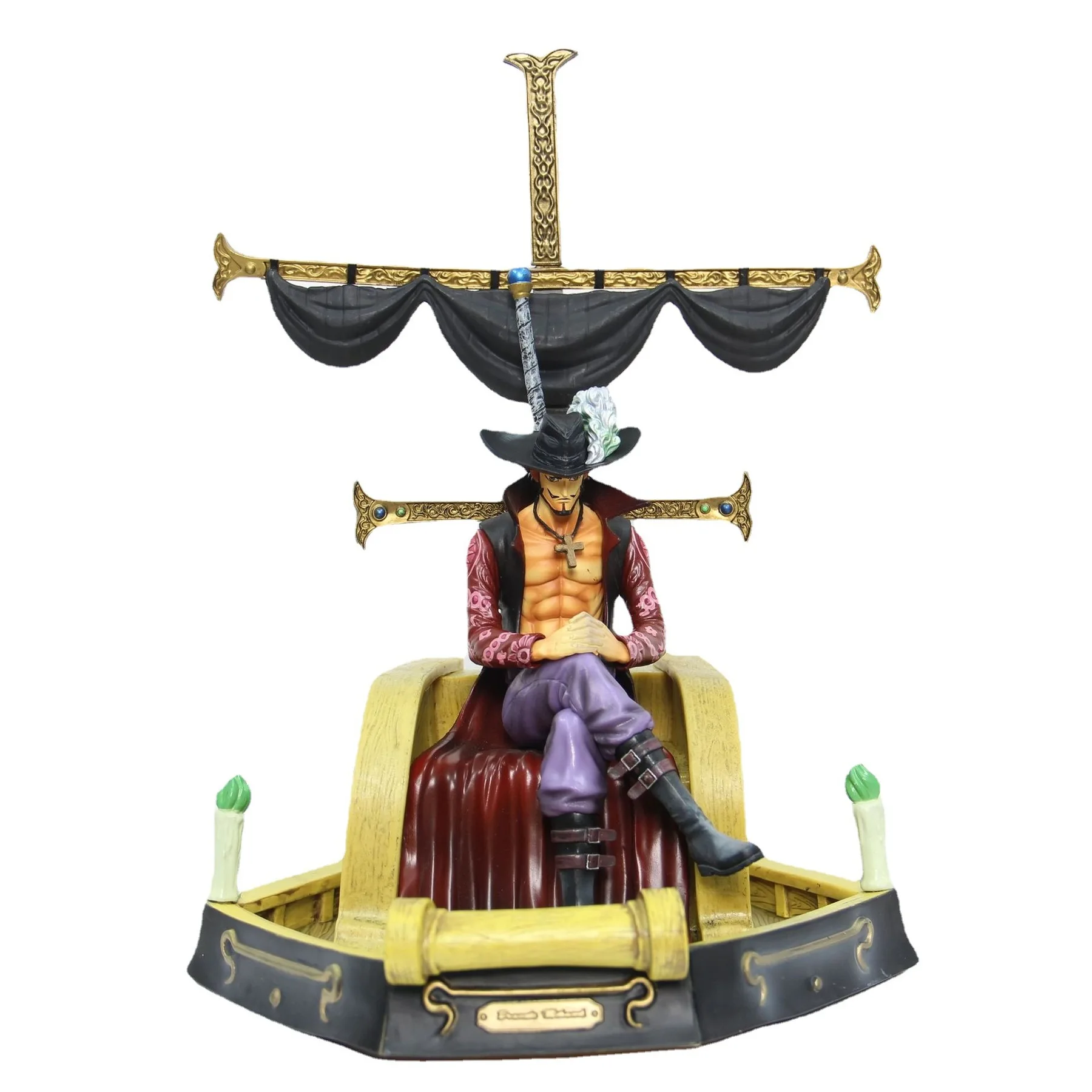 

One Piece 35CM Anime Figure Dracule Mihawk King Hawkeye Oka Shichibukai Sitting Sailboat Collection Dolls Figurine Kids Toys