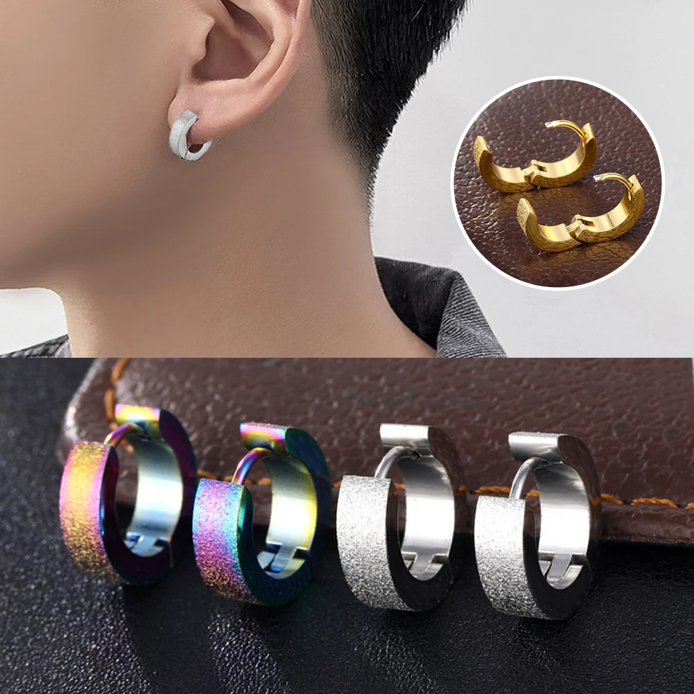 

Cool Punk Women Men Small Huggie Earrings Gold Color Black Blue Titanium Steel Round Matte Circle Hoop Earrings Jewelry Gifts