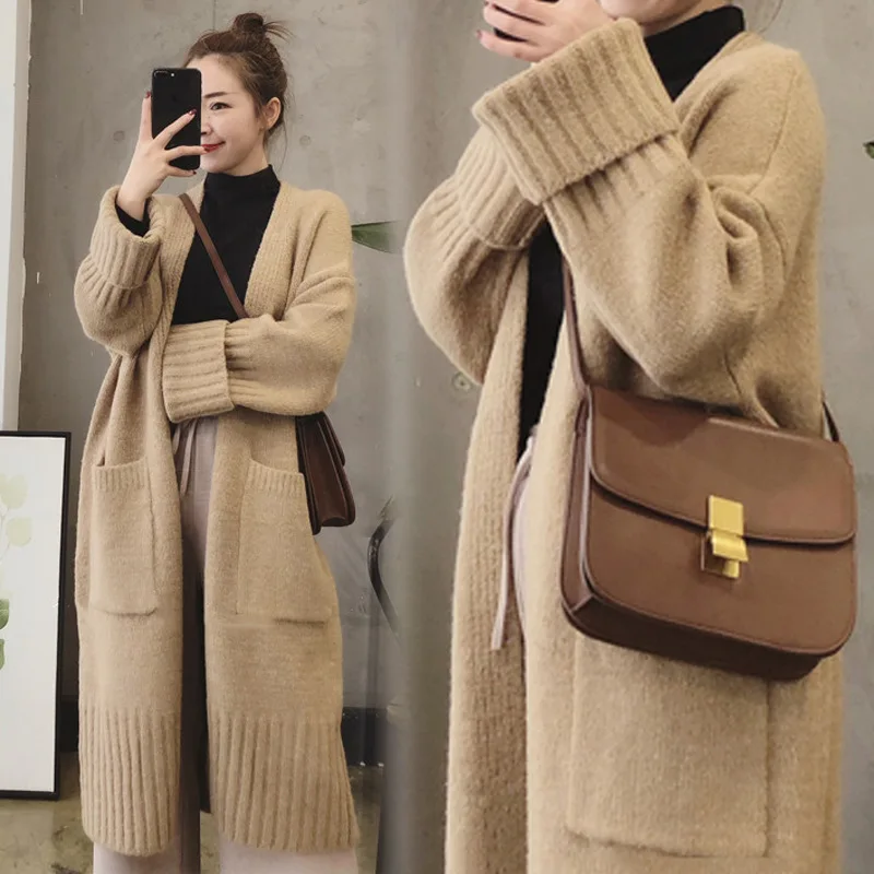 

Women's Knitted Cardigan 2023 New Korean Loose and Lazy Western Style Mid-Length Thickened Sweater Coat Fashion