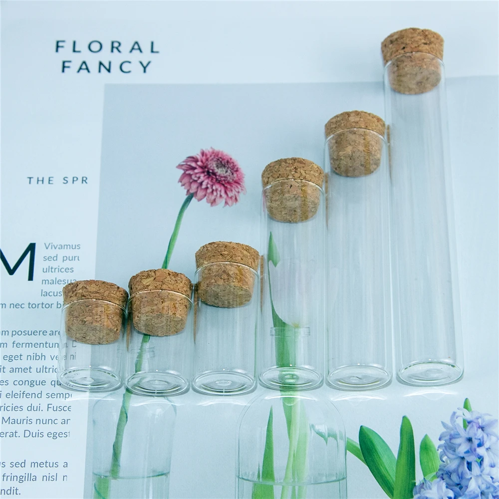 Customized Wedding Holiday Present Jars Jewelry Ornaments Corks Bottles Empty Glass Container Craft Vials 100Pcs