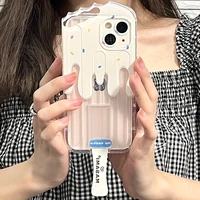 ins cute ice cream popsicle holder stand phone case for iphone 13 pro max 12 11 x xs xr transparent soft protective back cover