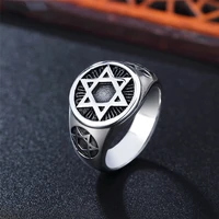 vintage satan star of david ring for men punk six pointed star stainless steel biker ring men fashion jewelry gift wholesale
