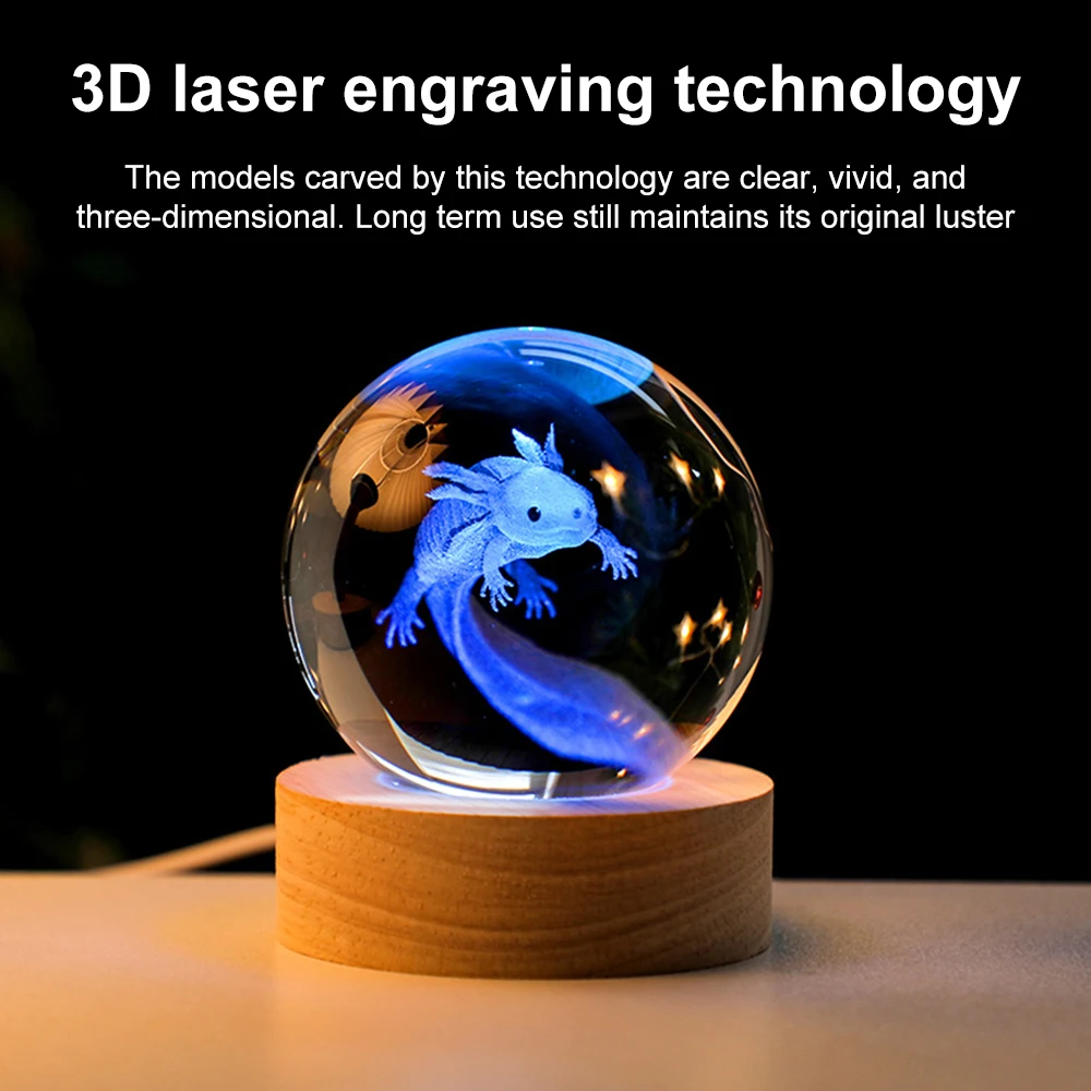 3D гравировка хрустальный шар цветной ночник саламандра подарок светящаяся