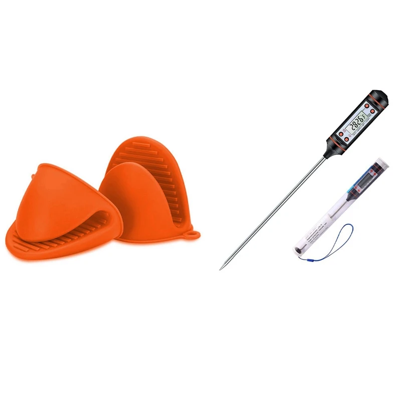 

2 Pcs Oven Mini Mitts Silicone Heat Resistant Anti-Scald Gloves & 1 Pcs Food Thermometer,Food Cooking Thermometer