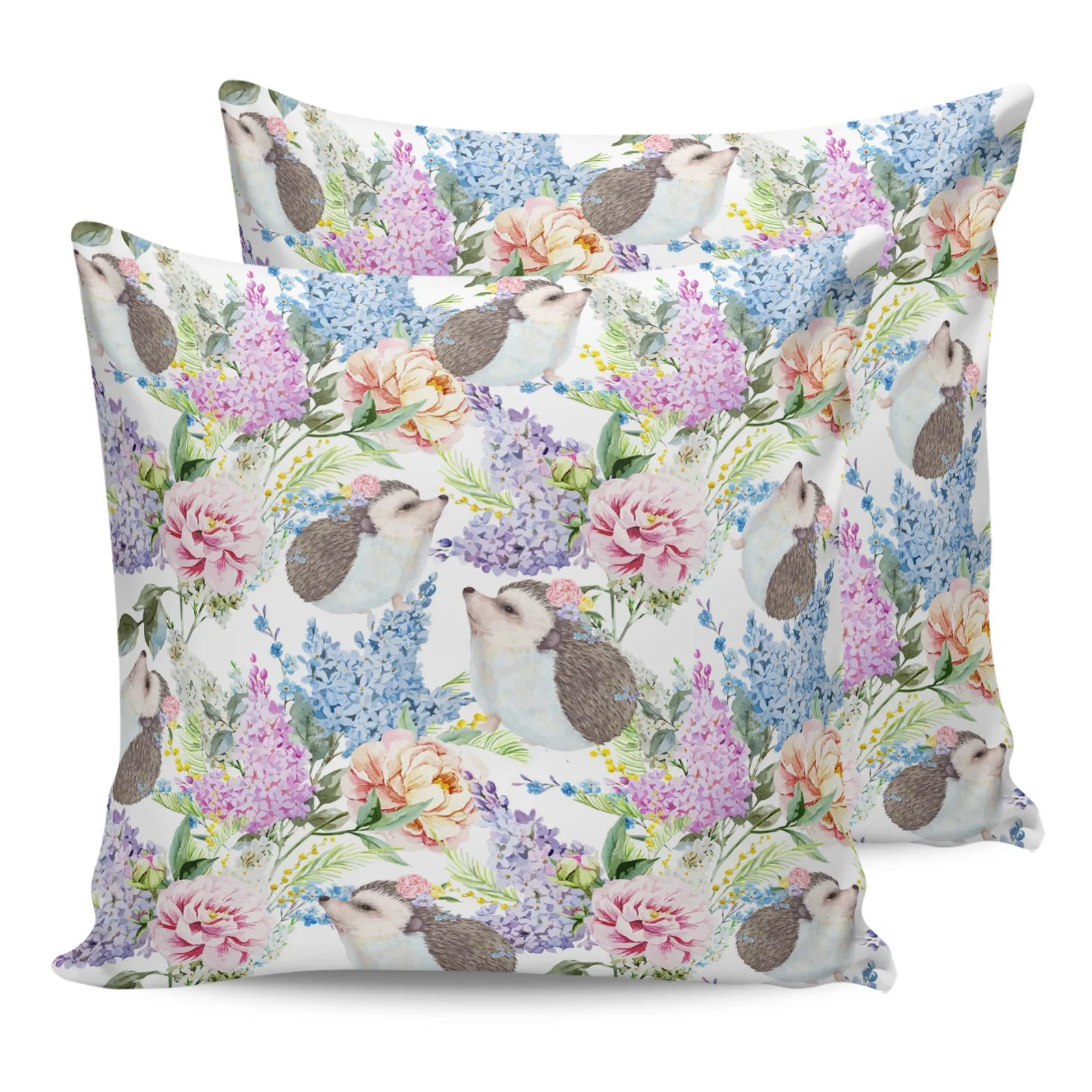 

2PCS Pillowcases Hedgehog Flower Cushion Cover Home Bedding Living Room Decorative Couch Throw Pillow Case