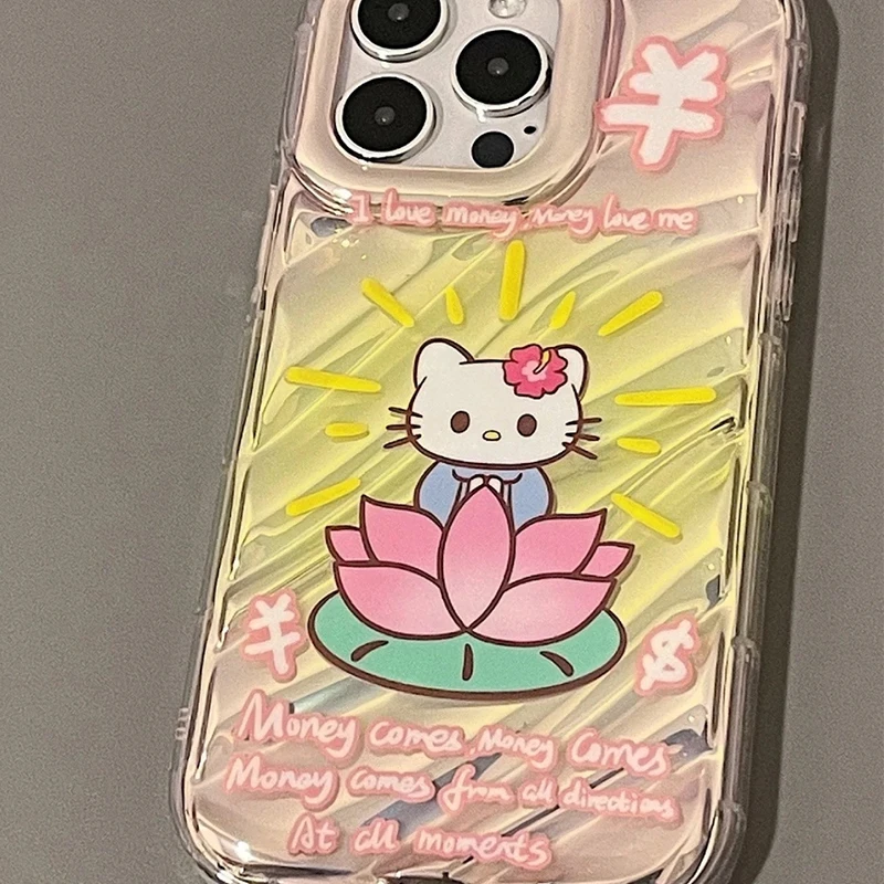 

Sanrio Cartoon Cute Pink Lotus Hello Kitty Xsmax Anti Drop Mobile Phone Shell 14Plus Case 13Pro Soft All Inclusive Iphone12