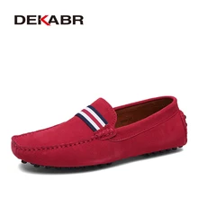 DEKABR Loafers Men New Design Suede Loafers Genuine Leather Slip on Moccasins Men Comfy Red Moccasin Driving Loafers for Men