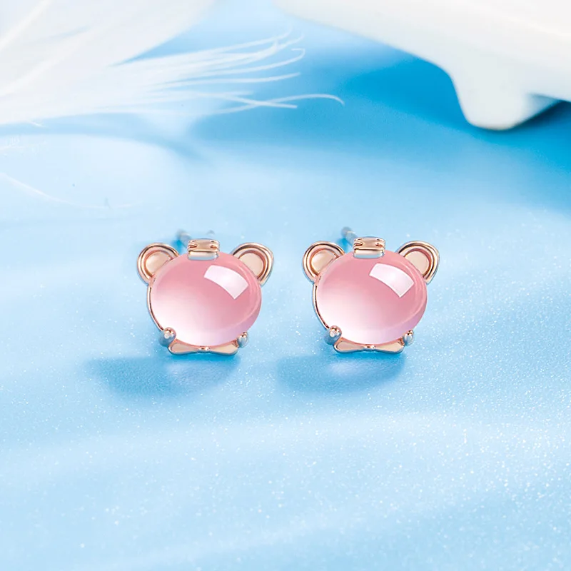

HOYON 14K Rose Gold Color Retro Natural Pink Crystal Tiger Earrings for Women Hibiscus Stone Zodiac Cat Earrings Jewelry Free