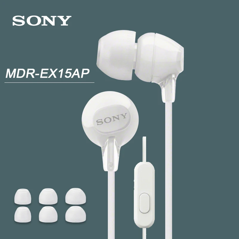 

Проводные наушники-вкладыши SONY MDR-EX15AP 3,5 мм, стереонаушники с сабвуфером, гарнитура с микрофоном для телефона huawei