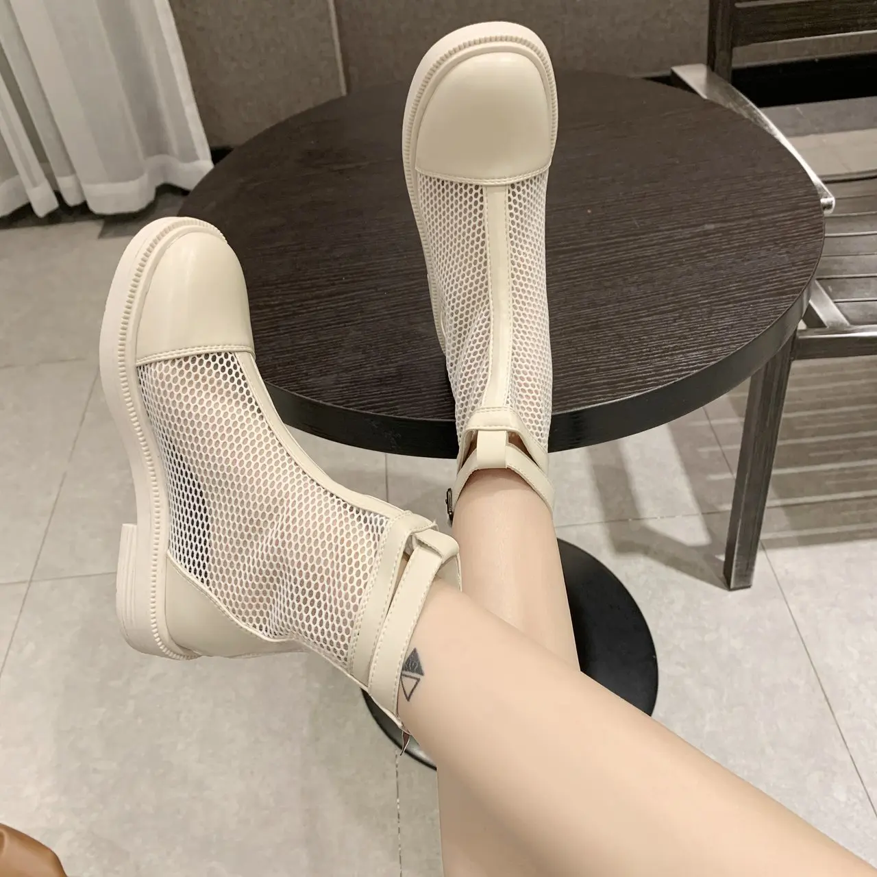 Breathable Mesh Hollow Sandals Plus Summer Breathable Platform Boots Thick Sole Women Boots Low-heeled Hollow Mid-calf Boots