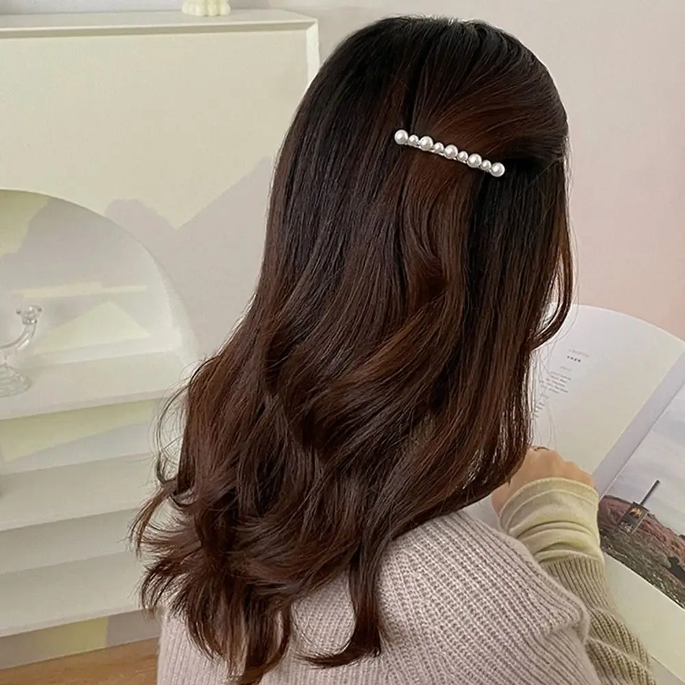 

1 PCS Elegant Pearl Hairpin Sweet Cute Beads One-word Clip Simple Fashion Ponytail Holder Spring Clip