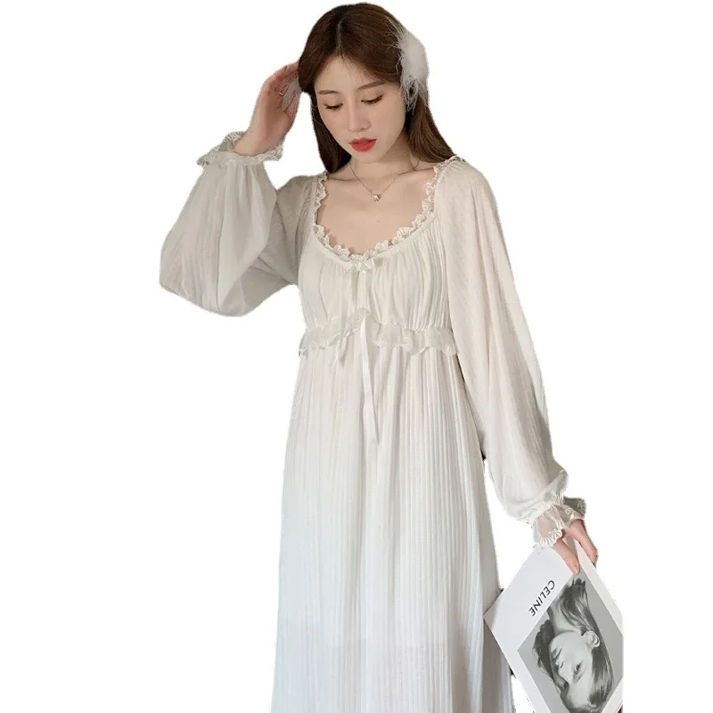 Nightgowns For Women New Long Sleeve Night Dress Large Size Loose White Nightdress Retro Ladie's Nightwear Princess Nightshirt