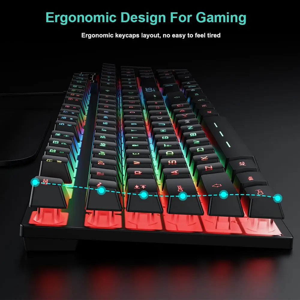Фото Проводная игровая клавиатура и мышь с RGB-подсветкой, водонепроницаемые, эргономичный дизайн, механическая клавиатура для ПК и ноутбуков №3