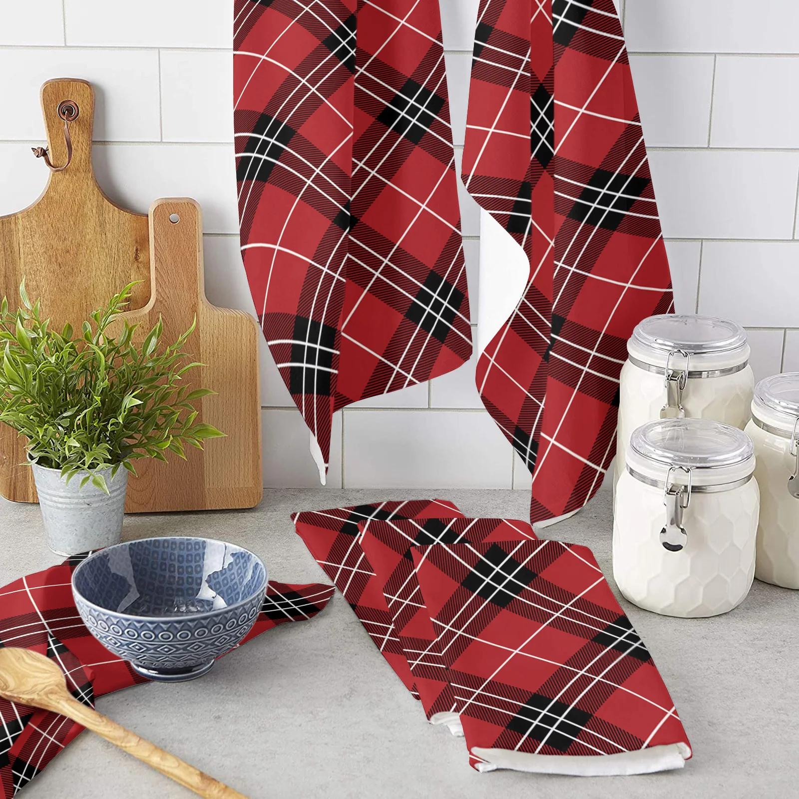 

English Traditional Tartan Pattern Kitchen Towel Cleaning Cloth Microfiber Soft Household Super Absorbent Dish Washing Cloth