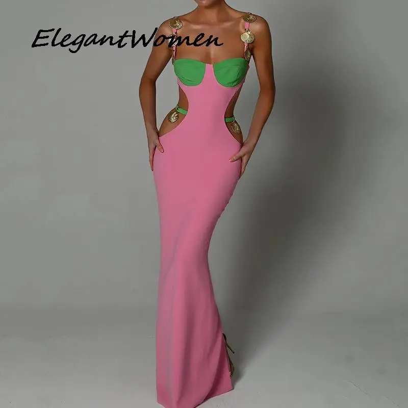 

Элегантное Длинное Платье-макси на тонких бретельках в стиле пэчворк, женское летнее платье с вырезами, вечерние платья, платье 2022