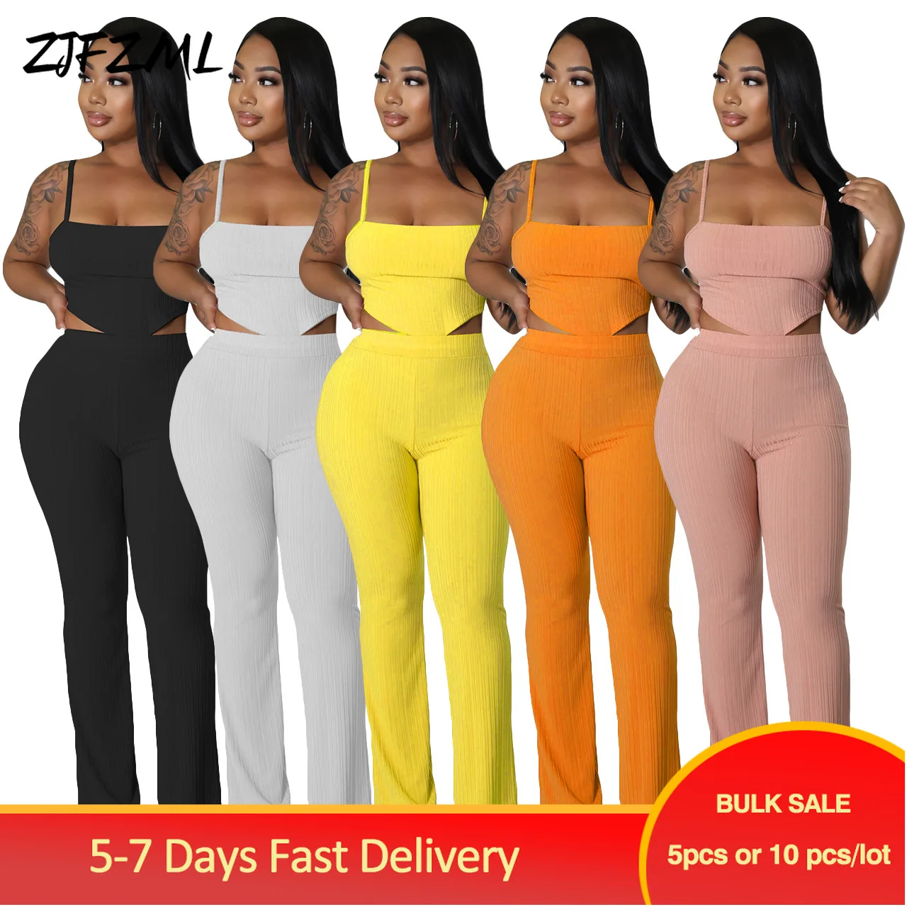 

Bulk Items Wholesale Lots Elegant Women Two Piece Matching Sets Backless Camisole Crop Top+bodycon Bell Bottom Legging Sweatsuit