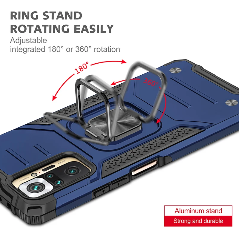 Прочный чехол для Xiaomi Redmi Note 9 9S 9T 10S 10 Pro Max противоударный с кольцом-подставкой POCO X3