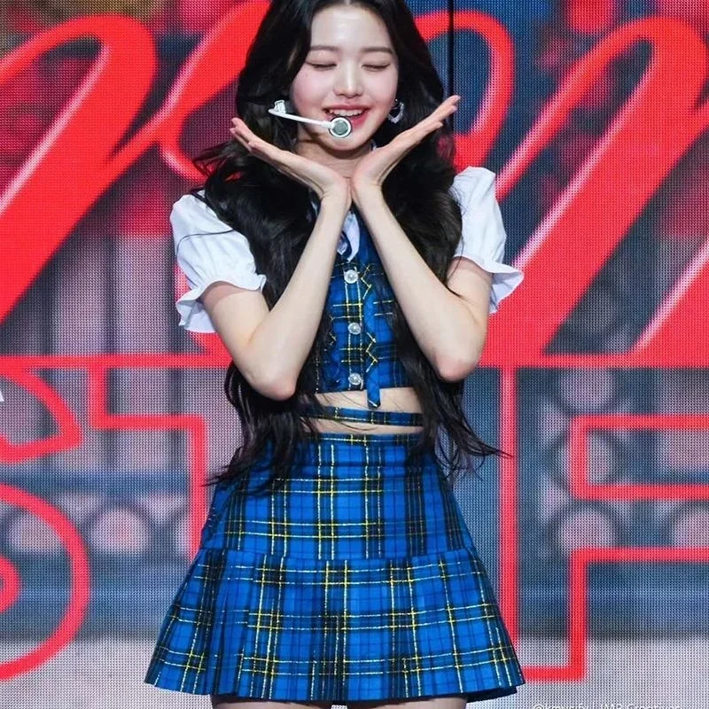 Kpop Hot IVE женская концертная клетчатая юбка наряды костюм для выступлений девушка