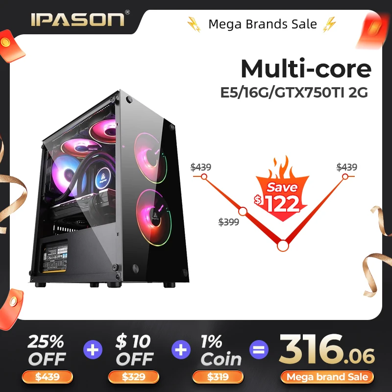 Настольный компьютер IPASON Intel Xeon E5-2650L 8-Core/750TI/GT730K/16 ГБ RAM 240G SSD дешевый игровой