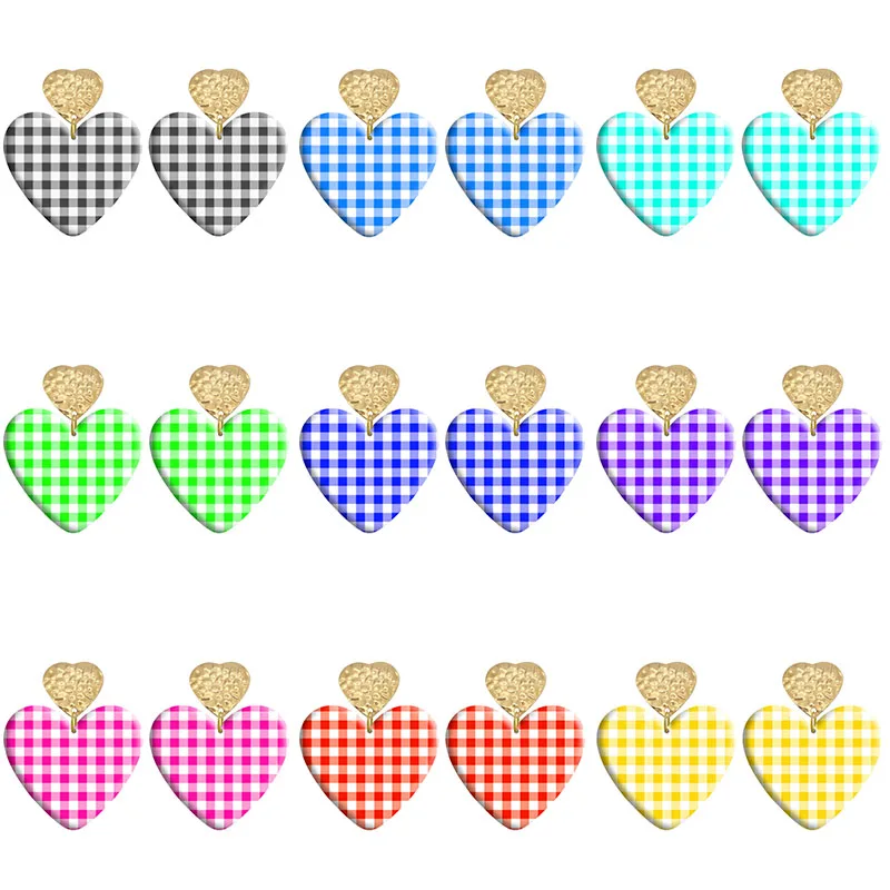 

Lattice Multicolor Love Acrylic Heart Hook Earrings For Women Piercing Ear Drop Dangle Jewelry R1740